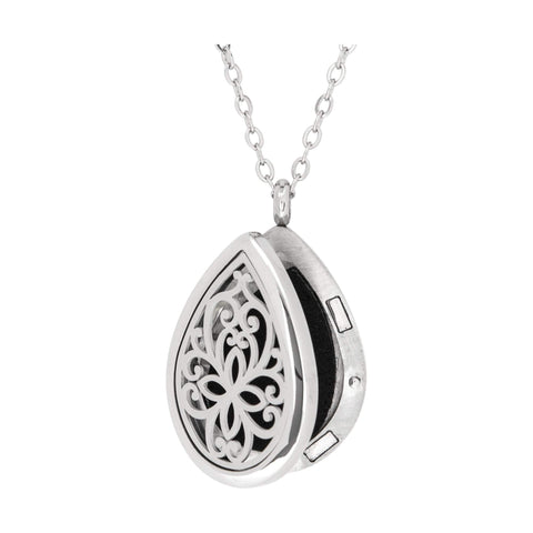 Image of Stainless Steel Floral Tear Drop Pendant