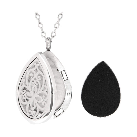 Image of Stainless Steel Floral Tear Drop Pendant