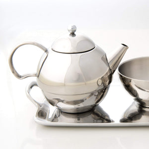 White Lion Brushed Steel Henley Tea for Me Teapot with Cup