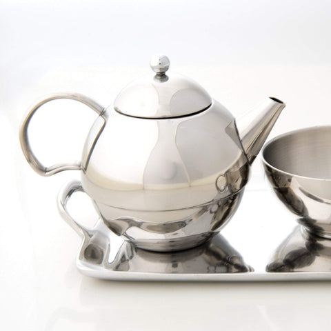 Image of White Lion Brushed Steel Henley Tea for Me Teapot with Cup