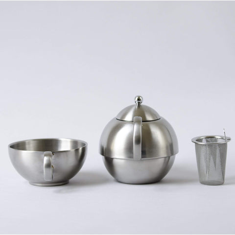Image of White Lion Brushed Steel Henley Tea for Me Teapot with Cup